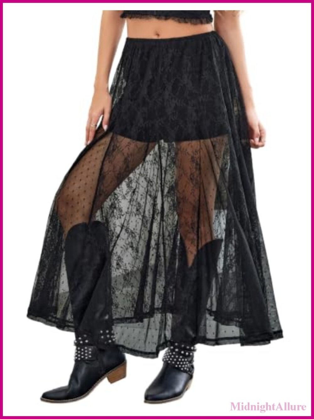 Womens Lace Sheer Long Maxi Skirt A-Line Gothic Renaissance